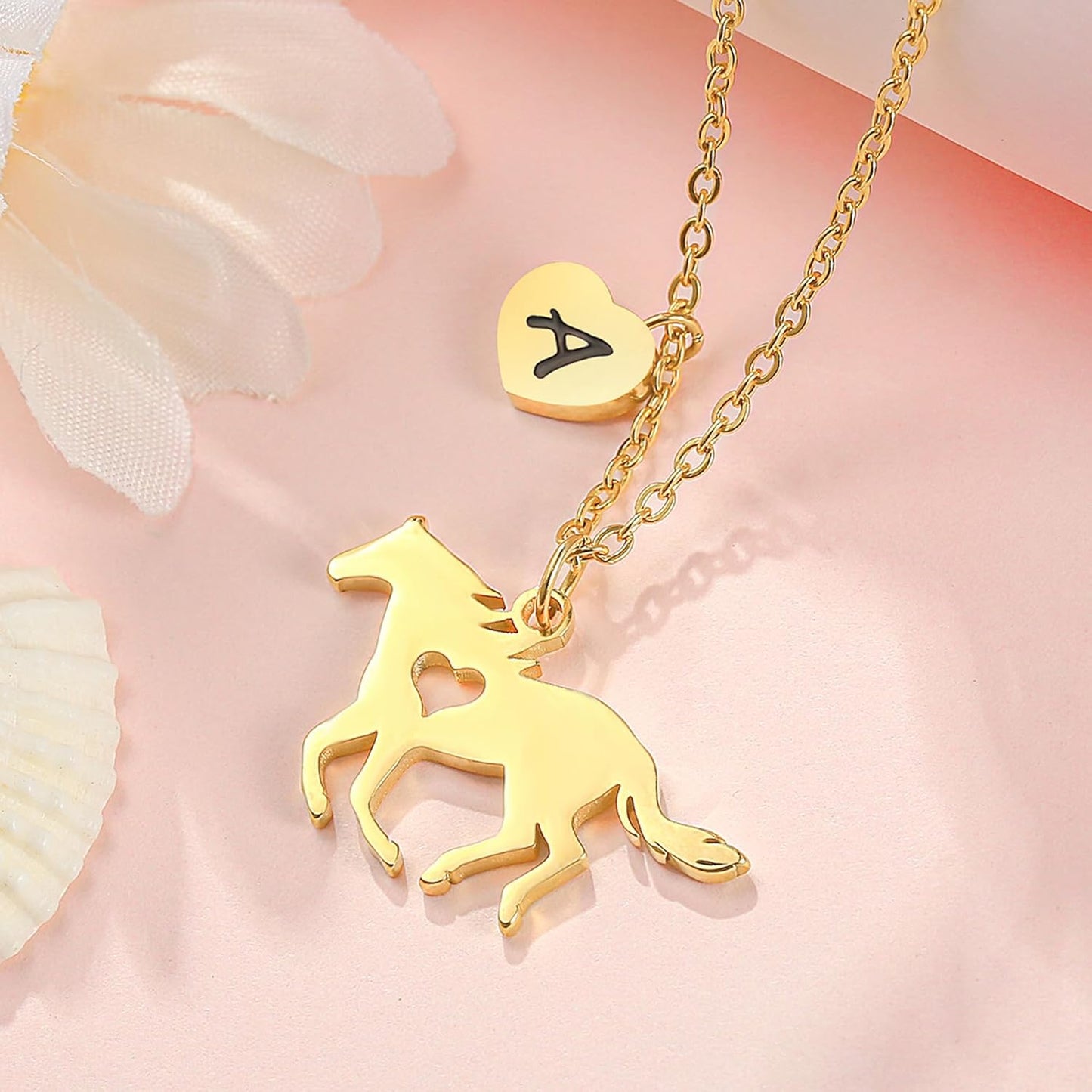 Girls Horse Necklace, Dainty Horse Jewelry for Girls Initial Necklace, Stainless Steel Kids Heart Initial Necklace Horse Girl Horse Pendant Letter Necklace Horse Gifts for Teen Girls Horse Lovers