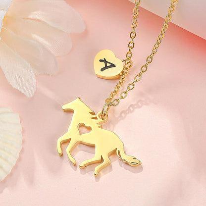 Girls Horse Necklace, Dainty Horse Jewelry for Girls Initial Necklace, Stainless Steel Kids Heart Initial Necklace Horse Girl Horse Pendant Letter Necklace Horse Gifts for Teen Girls Horse Lovers