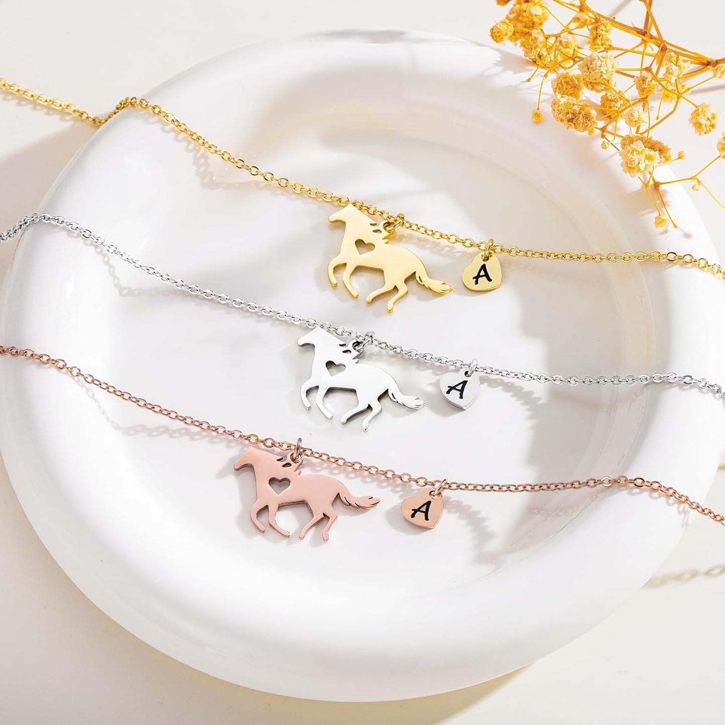 Girls Horse Necklace, Dainty Horse Jewelry for Girls Initial Necklace, Stainless Steel Kids Heart Initial Necklace Horse Girl Horse Pendant Letter Necklace Horse Gifts for Teen Girls Horse Lovers
