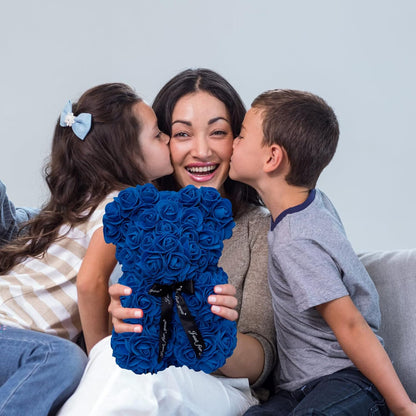 Rose Bear Rose Teddy Bear Flower Gift Black Box for Valentines Day Anniversary Mothers Day Christmas,Birthdays Bridal Showers -Fully Handmade 10 Inch Flower Bear Clear Unique Gift Box (Royal Blue)