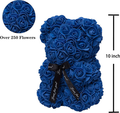 Rose Bear Rose Teddy Bear Flower Gift Black Box for Valentines Day Anniversary Mothers Day Christmas,Birthdays Bridal Showers -Fully Handmade 10 Inch Flower Bear Clear Unique Gift Box (Royal Blue)