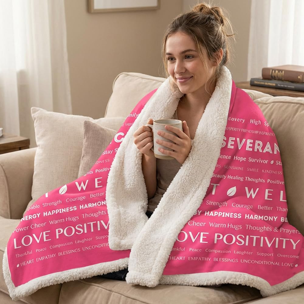 Healing Blanket, Get Well Soon Gift, Soft Hug Compassion Sherpa Throw Blanket for Women Men, Comfort Caring Inspirational Patient Blanket, Positive Thoughts Prayer Throw, Pink